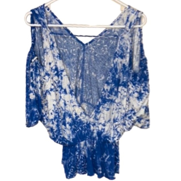 FREE PEOPLE Indigo Abracadabra Cold Shoulder Peplum Boho Style Top Size XS - Picture 5 of 7
